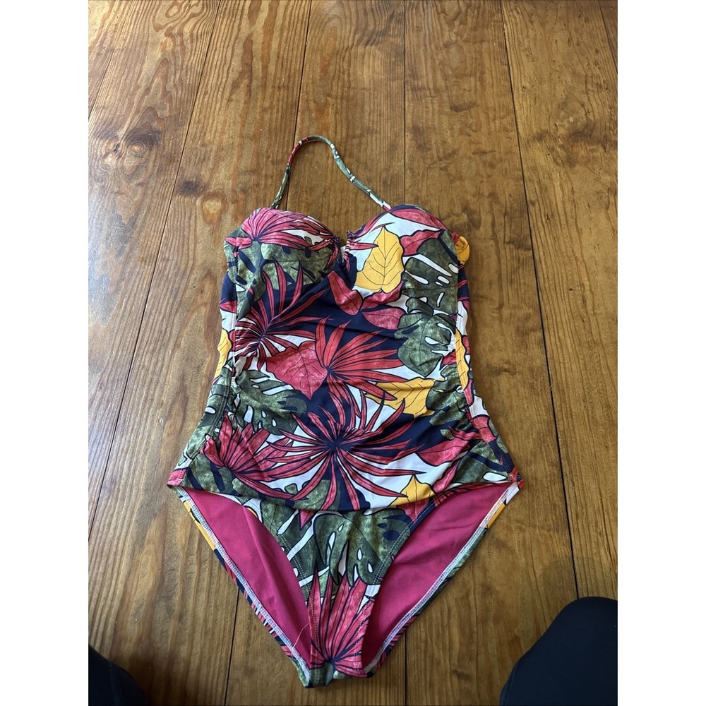 Tommy Bahama One Piece Swimsuit Halter Strapless Resort Tropical Leaves Size 10